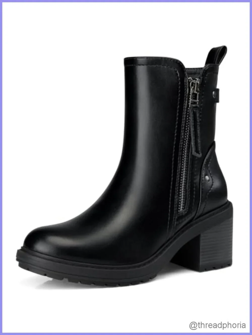Women's Ankle Boots Faux Leather Chunky Heel Side Zip Booties